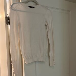 Elegant White Sweater with Pearl Button Accents